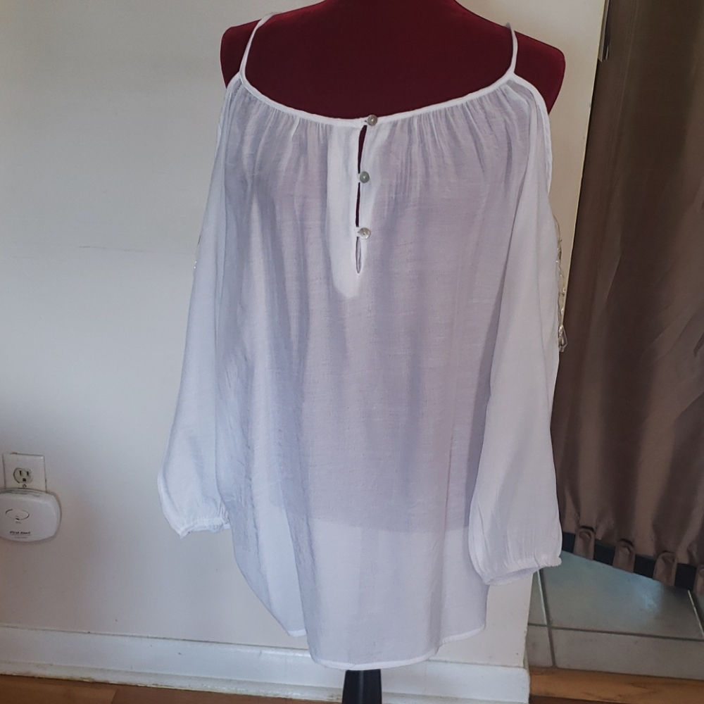 Sheer open shoulder tunic